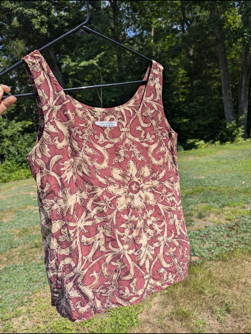Vintage Express 100% silk Tank Top - Burgundy and Beige